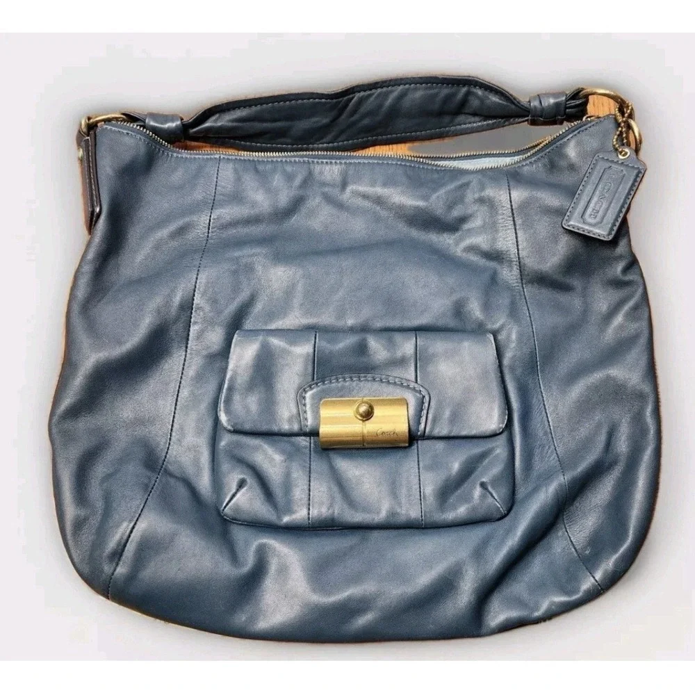 Coach 14769 Kristin Slouch Hobo Shoulder Bag Teal Blue Leather Large
